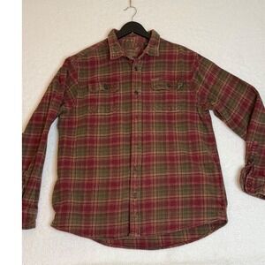 Orvis Mens XL Flannel Shirt‎ Plaid Button Up Long Sleeve Red Green